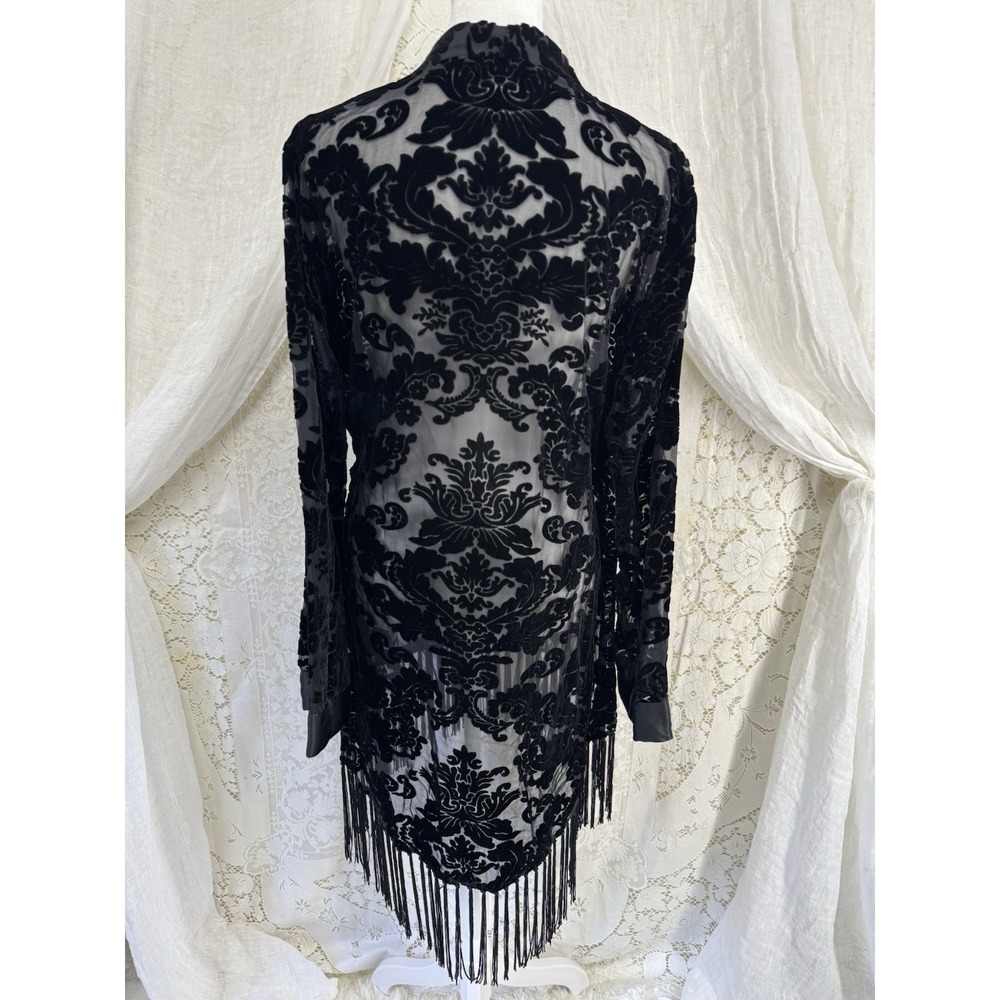 Soft Surroundings Velvet Burnout Kimono L Whimsigoth Witchy Boho Fringe Tie Wrap - Picture 5 of 8